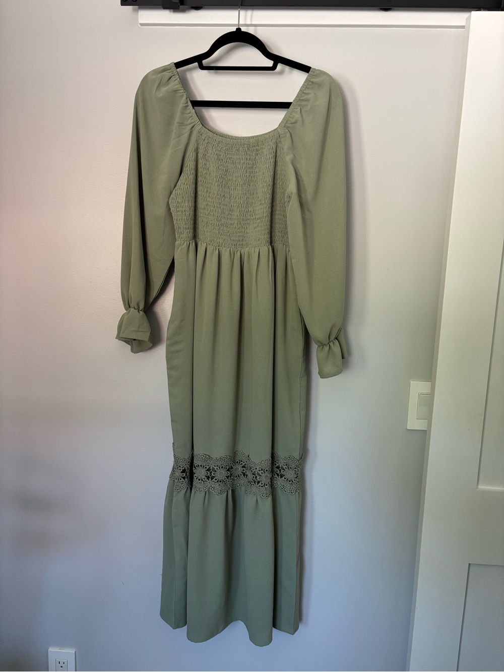 Sage Green Long Sleeve Smocked Maxi Dress